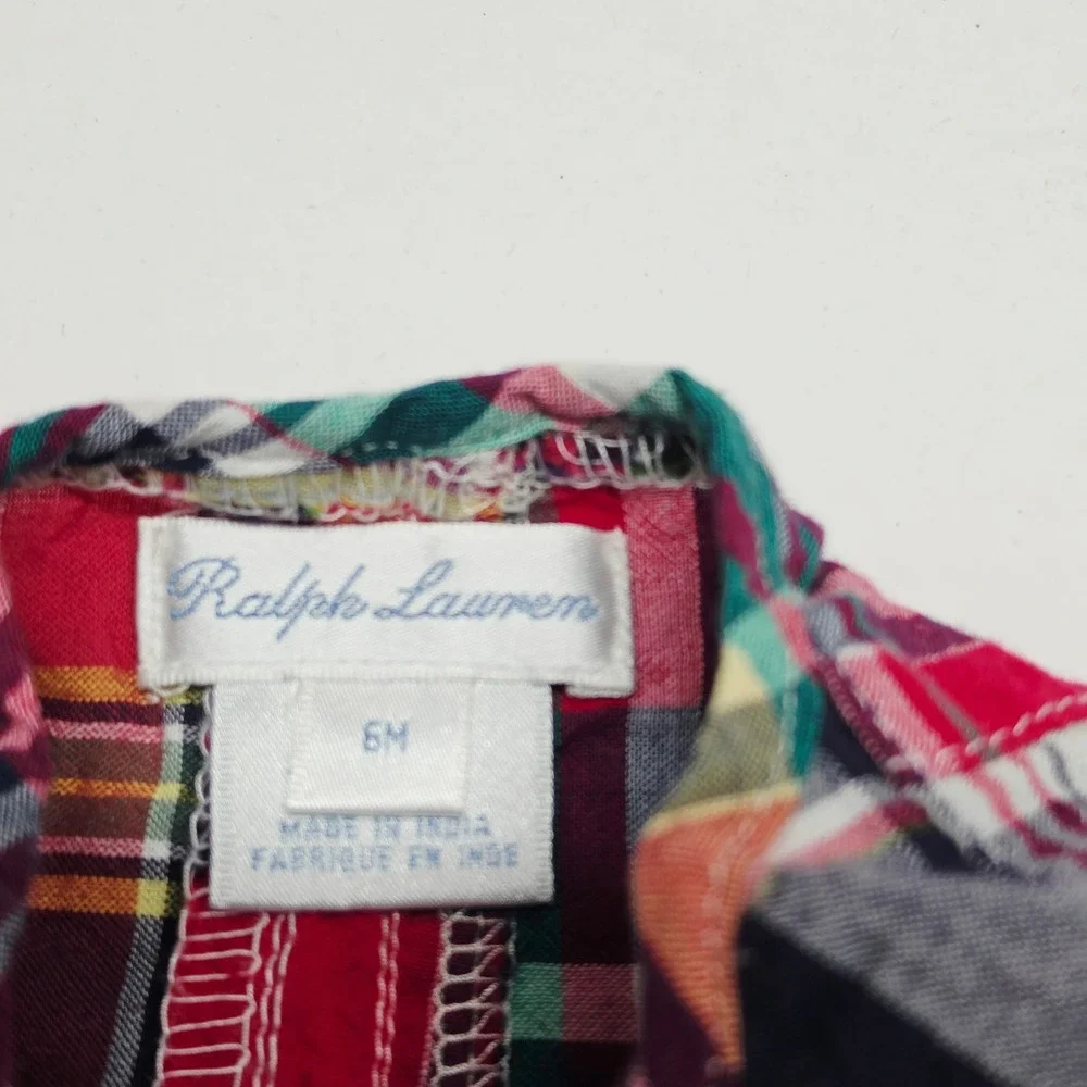 Ralph Lauren Baby Boy Patchwork Madras Plaid Romper Multi Color 6M Cotton